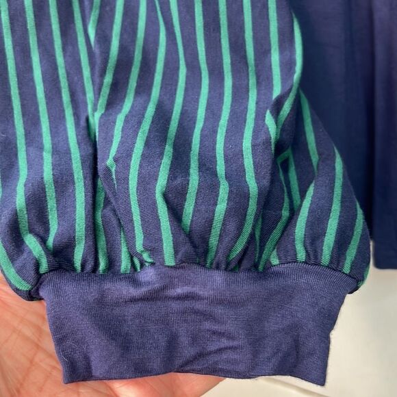 In Voland Navy Blue and Green striped long sleeve top with tie neck NWT size 20W - Picture 7 of 12